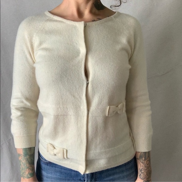 AUTUMN CASHMERE Bow Ivory Cardigan Medium - Picture 7 of 11